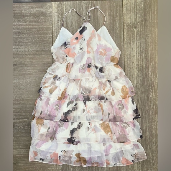 ILLA ILLA Ruffle Tiered Floral Mini Dress M Boho Chic Layered Summer Party - Picture 6 of 14